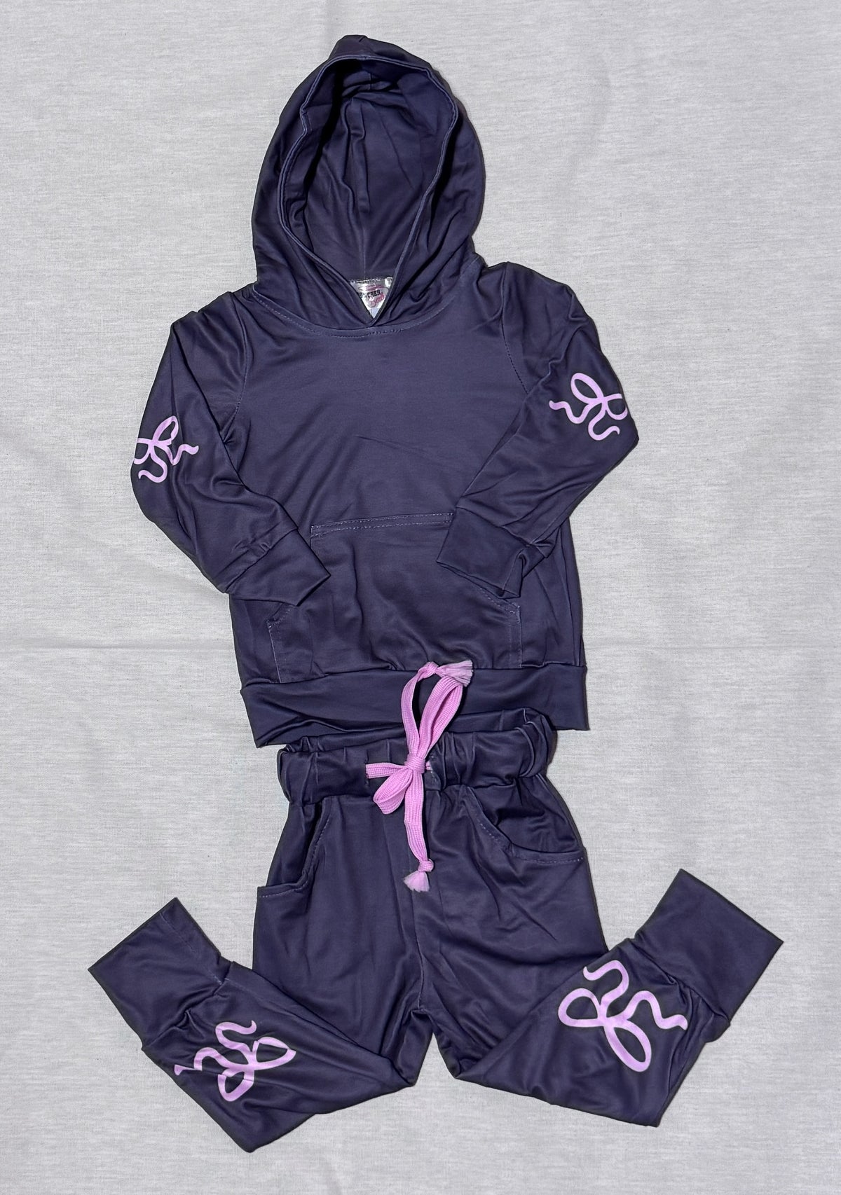 Girls Blue & Pink Bow Hoodie Jogger Set
