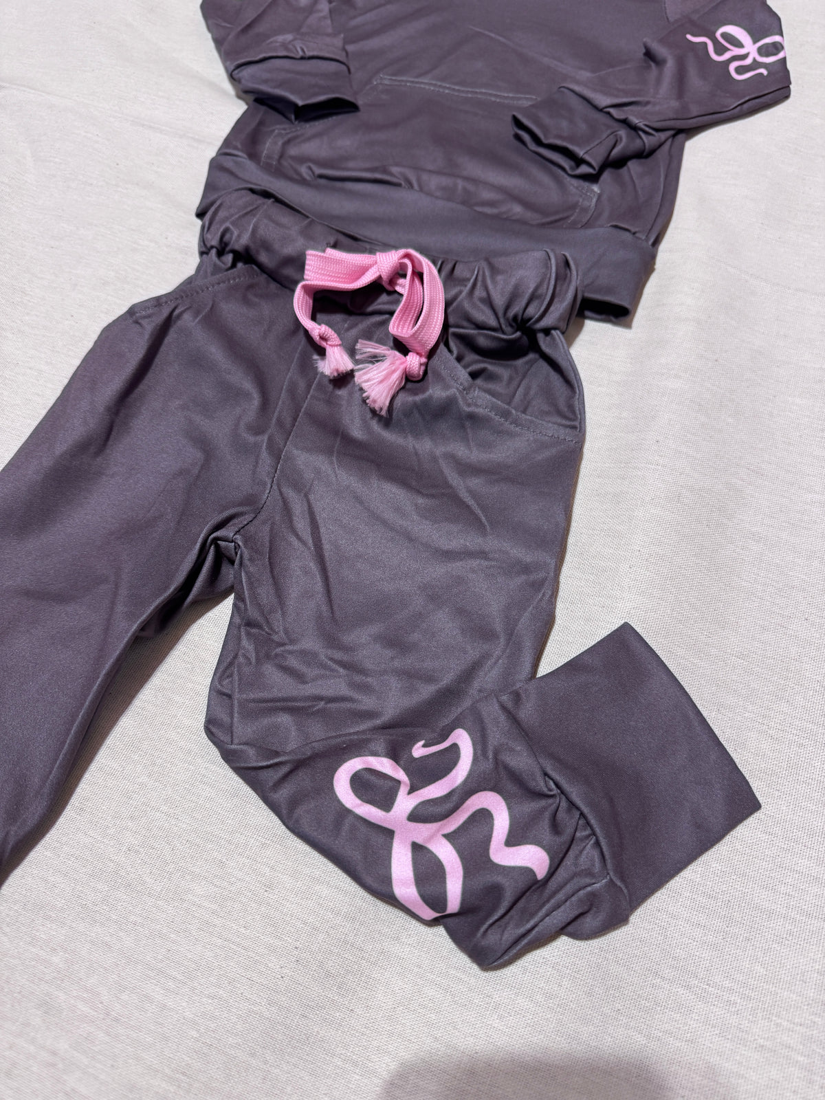 Girls Blue & Pink Bow Hoodie Jogger Set